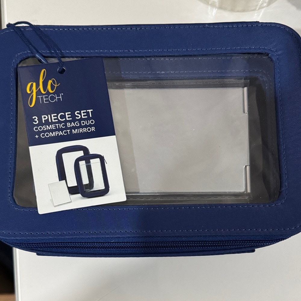 Blue Cosmetic Bag Duo with Compact Mirror